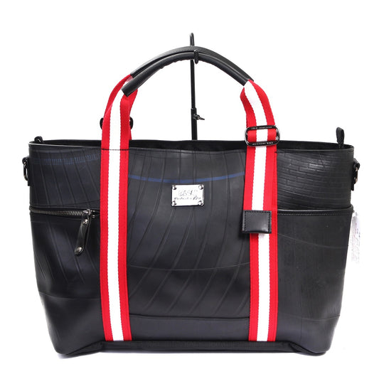 ストライプトートバッグ-レッド×ホワイト-2095【アウトレット製品】