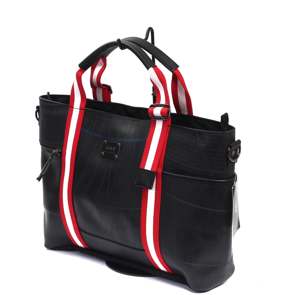 ストライプトートバッグ-レッド×ホワイト-2095【アウトレット製品】