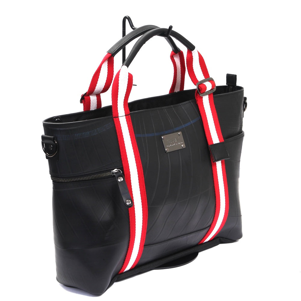 ストライプトートバッグ-レッド×ホワイト-2095【アウトレット製品】