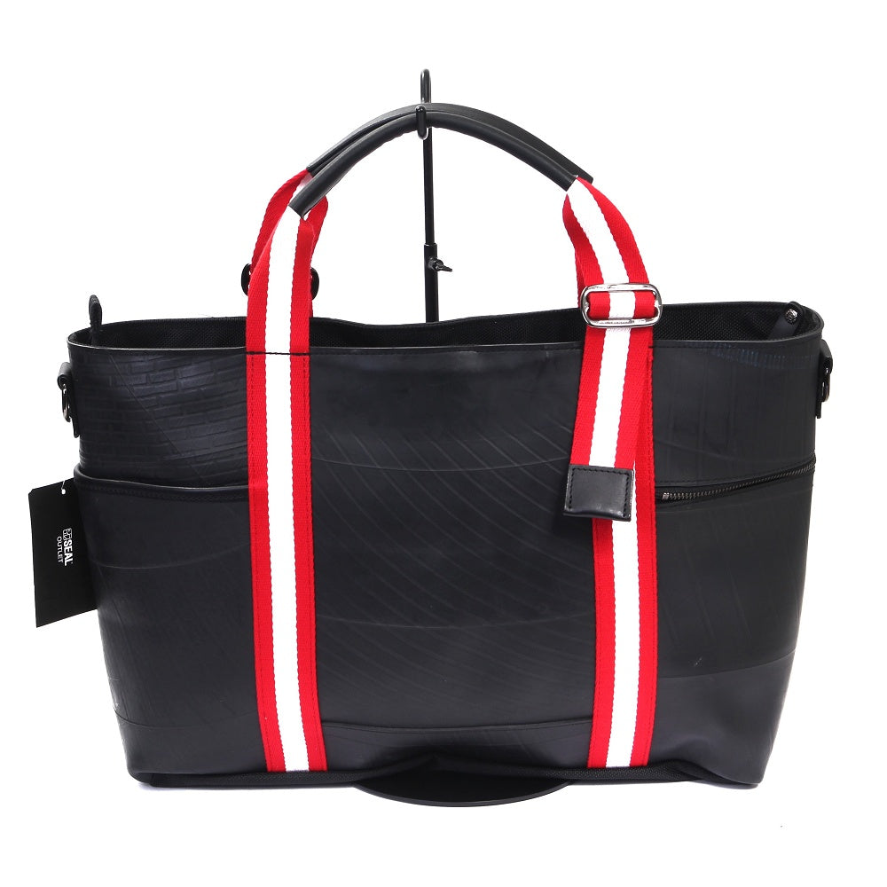 ストライプトートバッグ-レッド×ホワイト-2095【アウトレット製品】