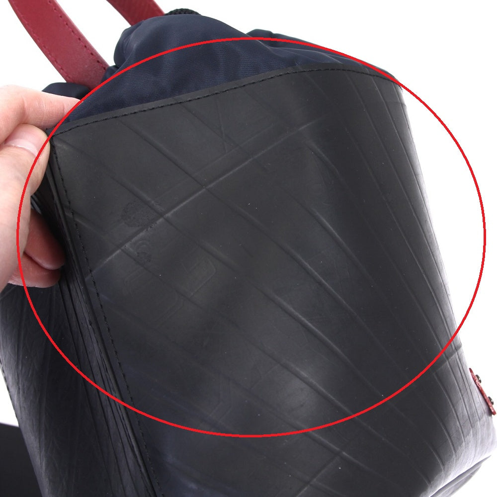 巾着バケットショルダーバッグ-ネイビーレッド-1122【アウトレット製品】
